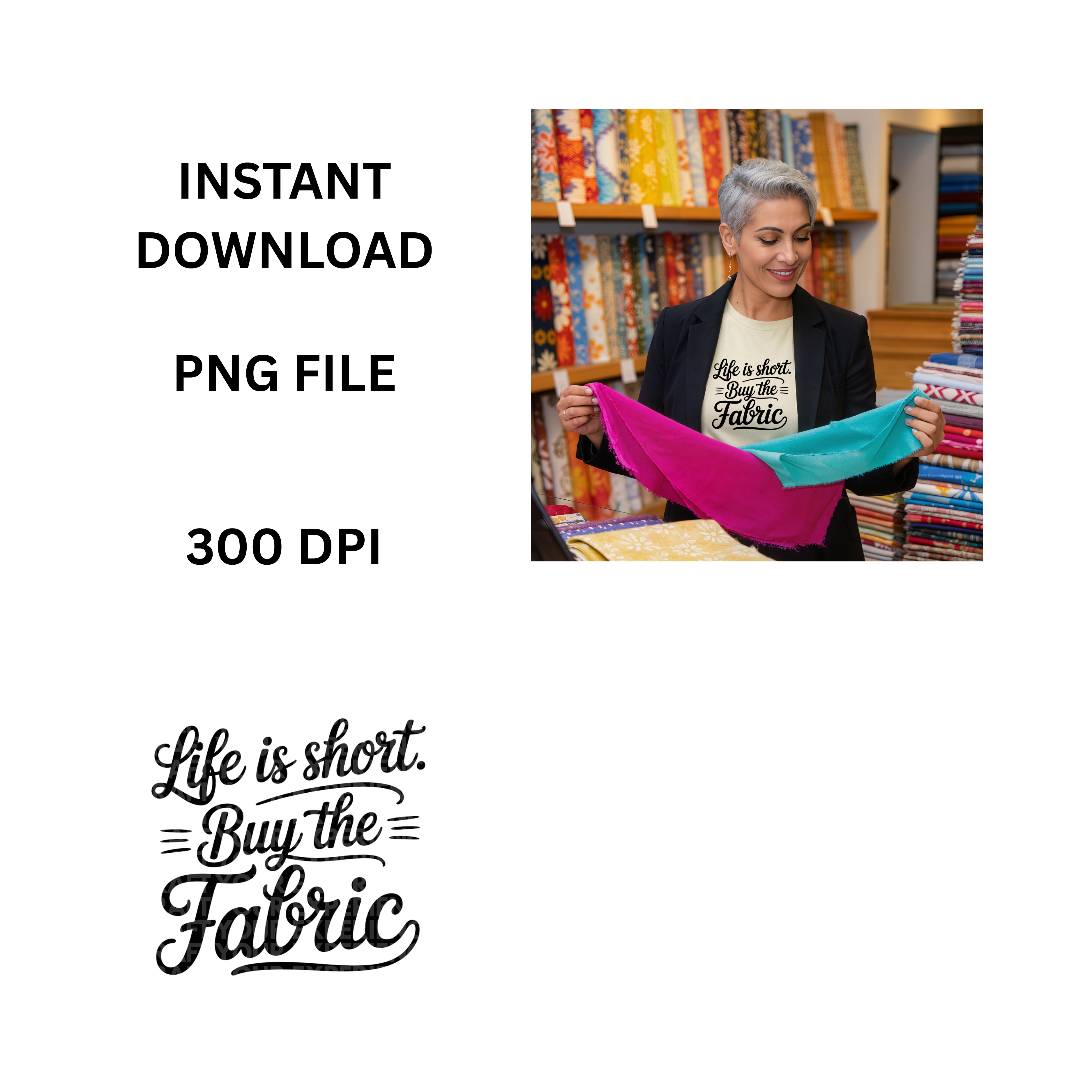 Life Is Short Buy the Fabric PNG, Sewing Quote Design, Quilter Printable, Cricut Clipart, Sewing Room Wall Art, Seamstress Humor PNG File